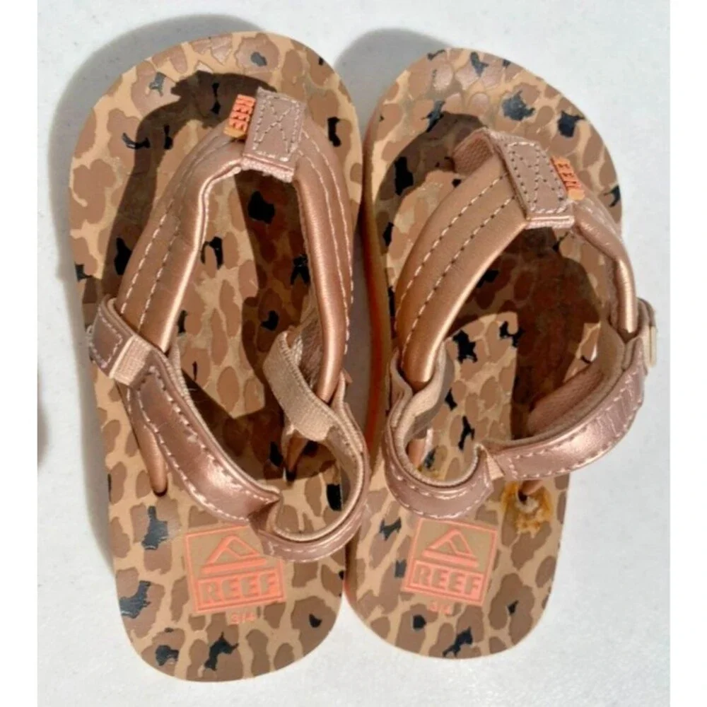 REEF Little Ahi Baby Girls Beach Pool Flip Flop Sandals w/ Strap Toddler Sz 3/4